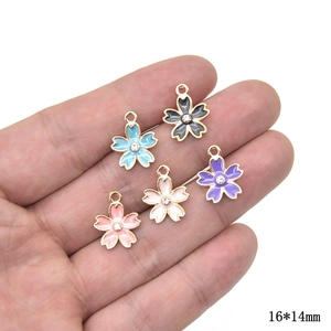DIY cherry blossom alloy pendants with rhinestones in five colors for jewelry making