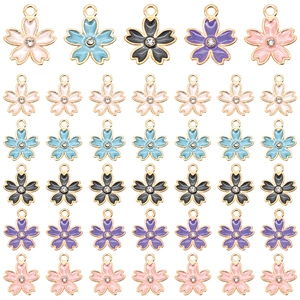 Alloy Enamel Sakura Pendant With Rhinestone Small Cherry Blossom Charms For DIY Necklace Bracelet Earring Jewelry Making