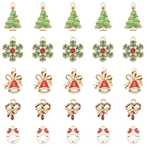 Christmas Alloy Enamel DIY Charms Pendants Snowflake Christmas Tree Bell Candy Cane Wreath For Jewelry Making Accessories