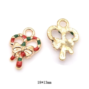 Detailed 18x13mm Christmas candy cane alloy charm with red and green enamel coating