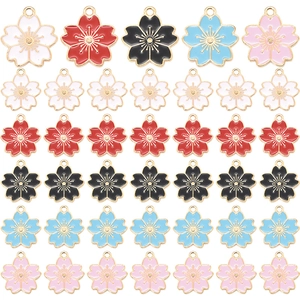 Sweet Alloy Enamel Cherry Blossom Flower Pendants For DIY Jewelry Making Necklaces Bracelets Earrings Decorative Floral Charms