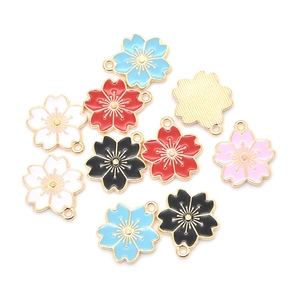 Colorful cherry blossom enamel charms in various colors with gold plated alloy edges