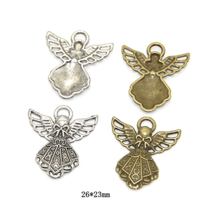 Vintage hollow angel pendants in silver and bronze, 26x23mm for DIY jewelry making