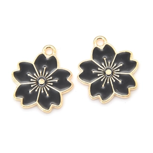 DIY black cherry blossom enamel pendants with golden alloy edges for jewelry making