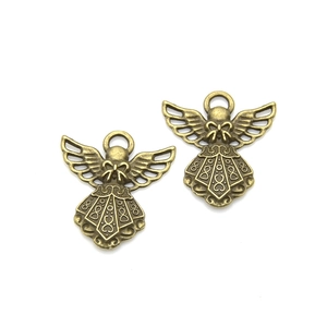 Pair of vintage bronze hollow angel pendants for DIY jewelry making and necklace crafts