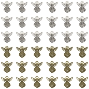 Vintage Alloy Hollow Angel Pendants For DIY Jewelry Making Antique Silver Bronze Metal Winged Angel Charms Jewelry Findings