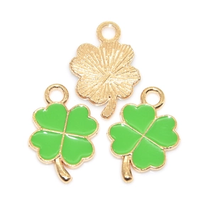 Pendentifs trèfle à quatre feuilles en émail vert et métal doré pour bijoux DIY