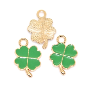 Pendentif trèfle à quatre feuilles en émail vert et plaqué or avec anneau pour bijoux DIY