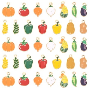 Alloy Enamel Vegetable Fruit Charms Pendants For DIY Jewelry Making Necklace Bracelet Autumn Harvest Pumpkin Corn Carrot Tomato Pendant