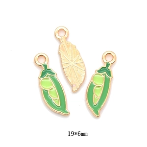 Pea pod enamel charms for DIY jewelry making, gold alloy base in 19x6mm size