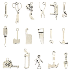 Pendentifs Vintage en Alliage de Zinc Mini-Outils Ménagers pour Fabrication de Bijoux DIY Argent Antique Clé Marteau Scie Accessoires