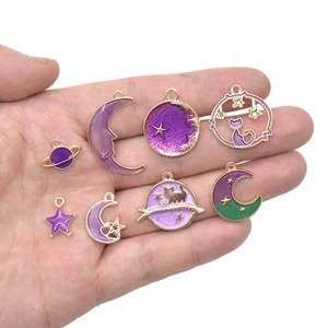 Star moon and cat enamel alloy charms for DIY jewelry making and keychain accessories