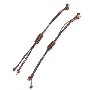 Adjustable dark brown braided wax cord bracelet with metal rings for DIY jewelry making