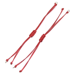 Adjustable 0.8mm red wax cord handmade woven bracelet with sliding knot and metal rings