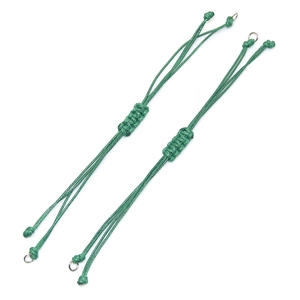 Green 0.8mm handmade braided wax rope bracelets with adjustable knots and rings