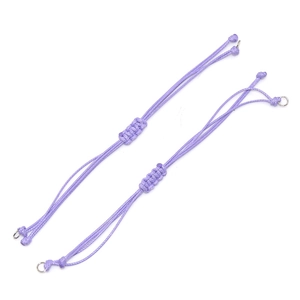 Adjustable light purple Korean wax cord bracelets with sliding knots and metal rings