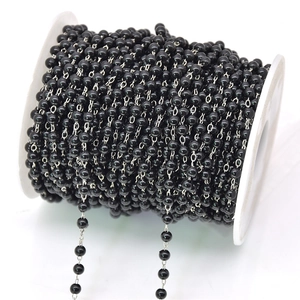 Roll of black bead chain with silver metal links for DIY jewelry and crafts making
