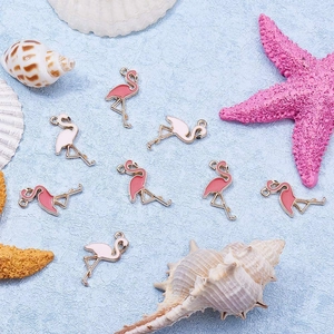 Colgantes de flamenco rosa esmaltados para joyería DIY con accesorios de tema tropical