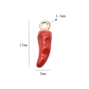 Red chili pepper pendant in glossy finish with gold ring, 17mm size for DIY jewelry