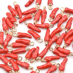 Red chili pepper alloy pendants with golden jump rings for DIY jewelry and hair accessories