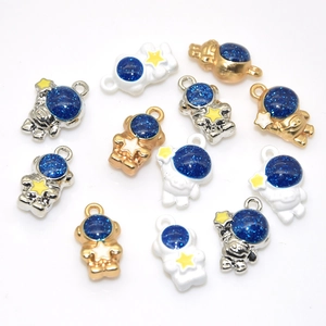 3D-Cartoon-Astronauten-Anhänger mit Glitzerkugeln für DIY-Halsketten und Armbänder