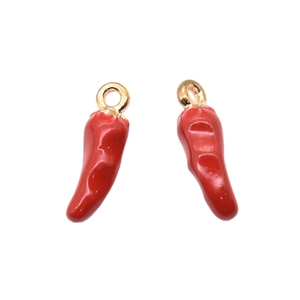 Pair of red enamel chili pepper charms with golden alloy rings for DIY jewelry making