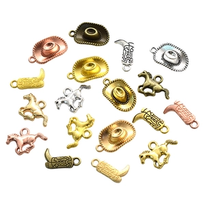 DIY Western charms σετ με μπότες και καπέλα σε χρυσό ασημί και χάλκινο μεταλλικό φινίρισμα