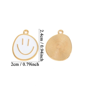 DIY colorful smiling face alloy pendant charm with gold metal edges and white enamel finish