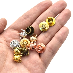 Miniature vintage alloy teapot and teacup pendants for DIY jewelry in various metallic finishes