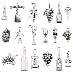 Vintage Antique Silver Zinc Alloy Wine Charms Pendants Wine Bottle Glass Opener Grapes For Jewelry Making DIY Craft Supplies