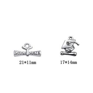 Silver graduation cap and scroll diploma charms with GRADUATE engraving for DIY jewelry