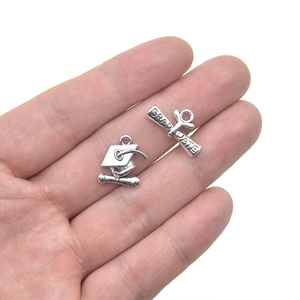 Antique silver graduation cap and graduate scroll charms for DIY jewelry making