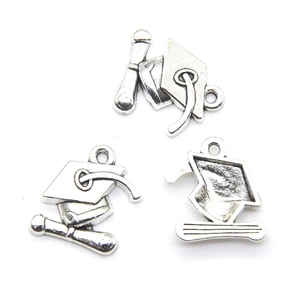 Vintage silver graduation cap and diploma charms for DIY jewelry making accessories