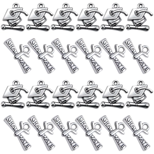 Vintage Antique Silver Graduation Hat Diploma Scroll Pendant Zinc Alloy Charms For DIY Jewelry Making Necklaces Bracelets Accessory