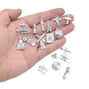 15-teiliges Vintage Silber Reise-Anhänger-Set mit Pass und Eiffelturm für DIY-Schmuckherstellung