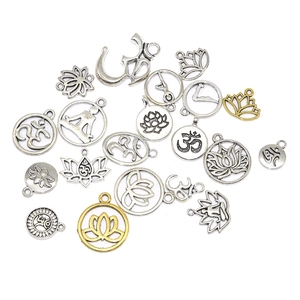 Assortiment yoga lotus en Om symbool hangers van legering voor DIY sieraden in zilver en goud