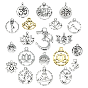 Vintage Zinklegering Yoga Lotus Om Symbool Hangers Voor DIY Sieraden Maken Antiek Zilver Goud Vergulde Metalen Charms Accessoires