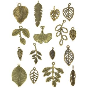 Colección detallada de dijes de hojas de bronce vintage para joyería DIY y collares