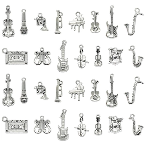 Vintage Alliage de Zinc Instrument de Musique Pendentifs Accessoires de Bijoux Bricolage Guitare Violon Piano Saxophone Argent Antique Breloques en Métal