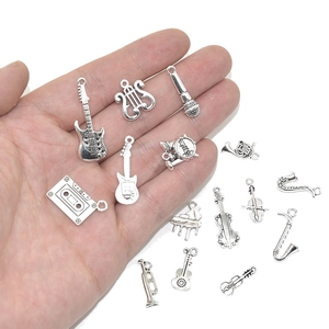 Variété de breloques instruments de musique en argent pour bijoux et artisanat DIY