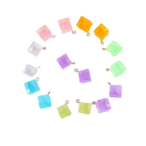 Colorful luminous resin ice cube pendants with metal eyelet hooks for DIY jewelry