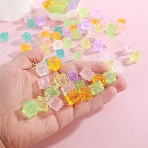 Macaron color resin ice cube pendants with silver eyelet hooks for DIY jewelry making