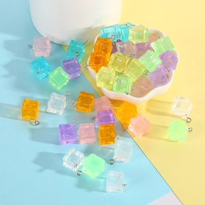 Luminous Simulation Resin Ice Cube Pendants Colorful Transparent Glow In The Dark Cube Charms For DIY Jewelry Making Necklace Decor