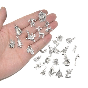 Set mit 26 antiken silbernen Weihnachtsanhängern für die DIY-Schmuckherstellung von Halsketten