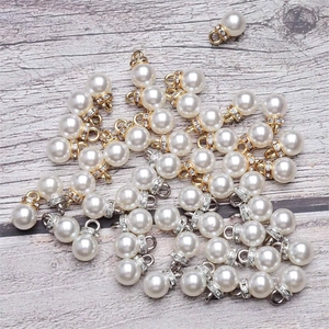 Bulk ABS faux pearl pendants with rhinestone eyelet loops for DIY jewelry making accessories