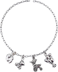 Silver retro baby series necklace with teddy bear, stroller, and baby foot charms