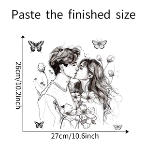 Black and white couple kiss wall sticker with floral design dimensions 27cm x 26cm