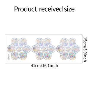 Three-piece laser holographic flower window stickers showing 41x15cm product size