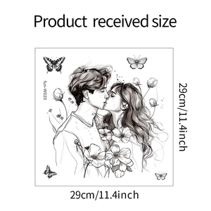 Detailed size specification for romantic couple wall sticker showing 29cm x 29cm dimensions