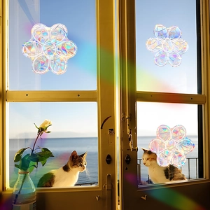 Rainbow prism flower window sticker with 3D crystal texture for colorful light refraction